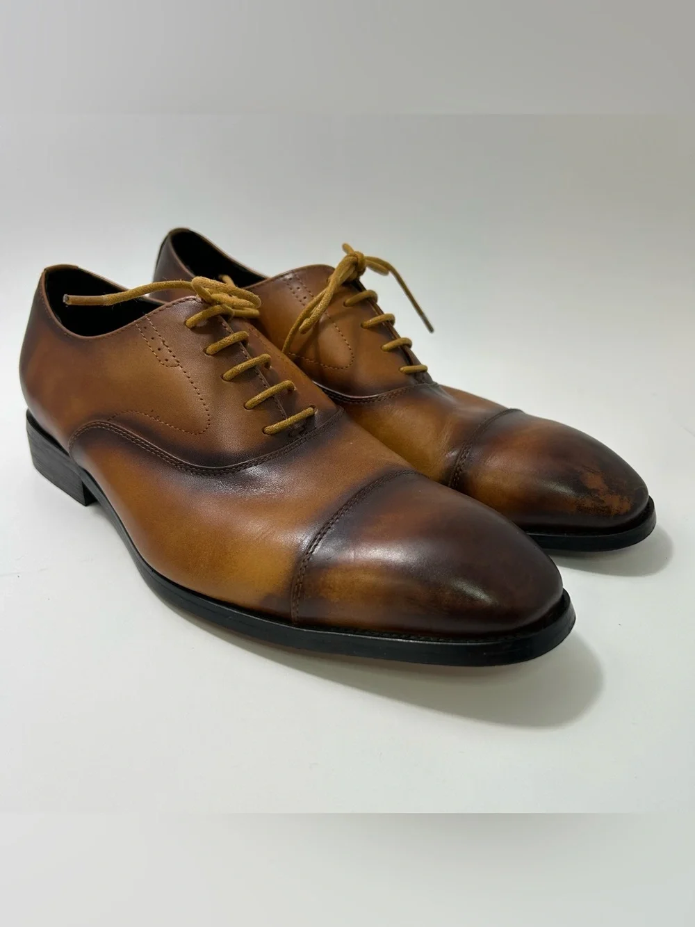 Salvatore Ferragamo Brown Cap Toe Oxford Dress Shoes Mens 10.5 Leather Cognac 44